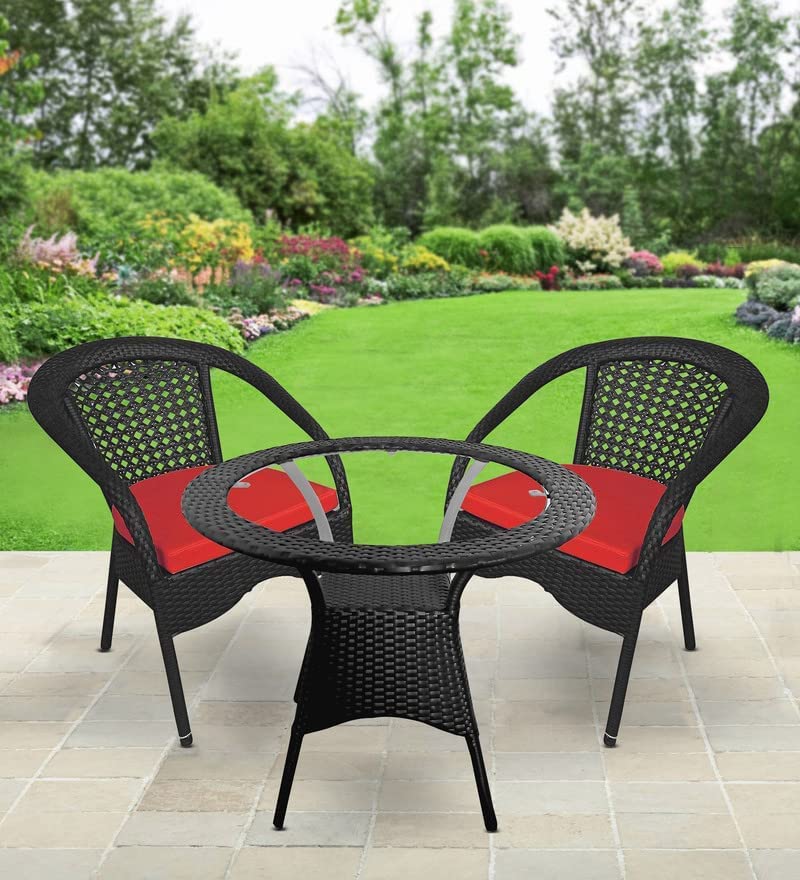 Image of India 2+1 Outdoor Indoor Patio Furniture Sets Rattan Chair Patio Set Conversation Set Poolside Lawn Chairs Swingarea Balcony Outdoor Garden Furniture Chair (Black & Red)