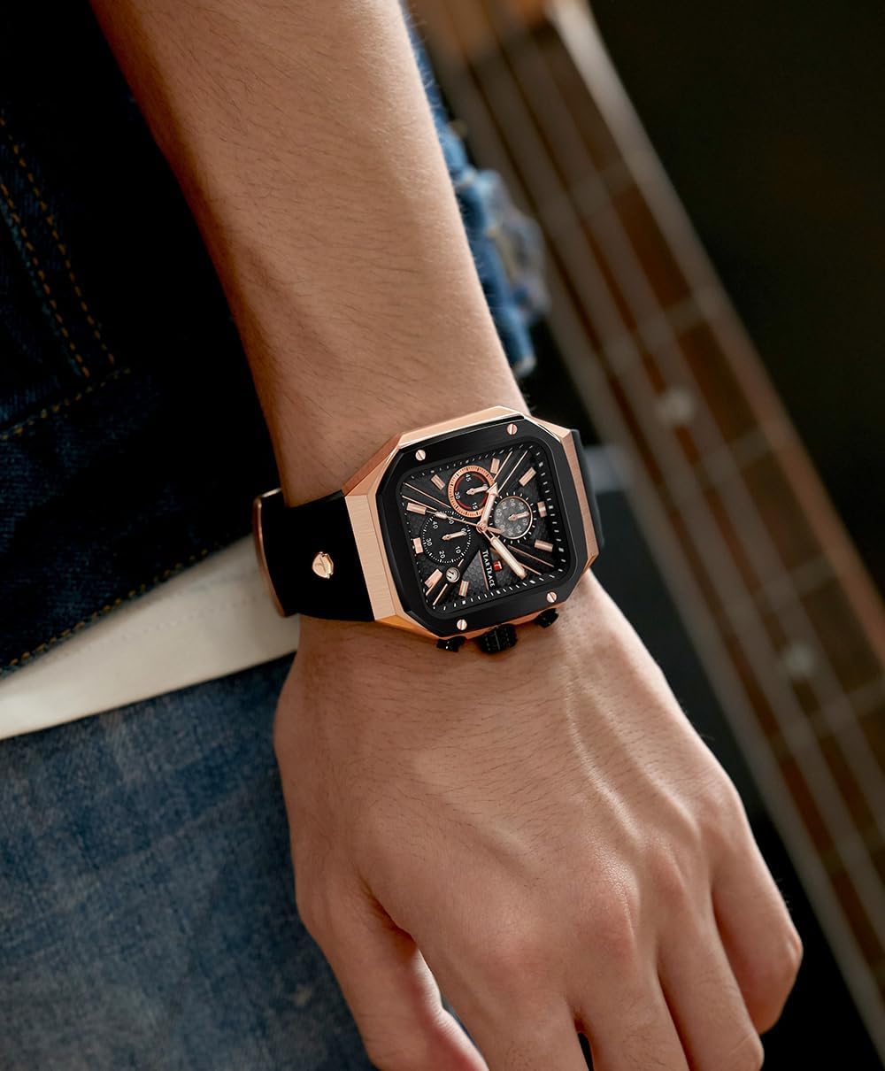 Rectangle Mens Watches Luminous Waterproof Luxury Dress Men's Wrist Watches Chronograph Analog Square Watch for Men with Silicon Strap - Image 2