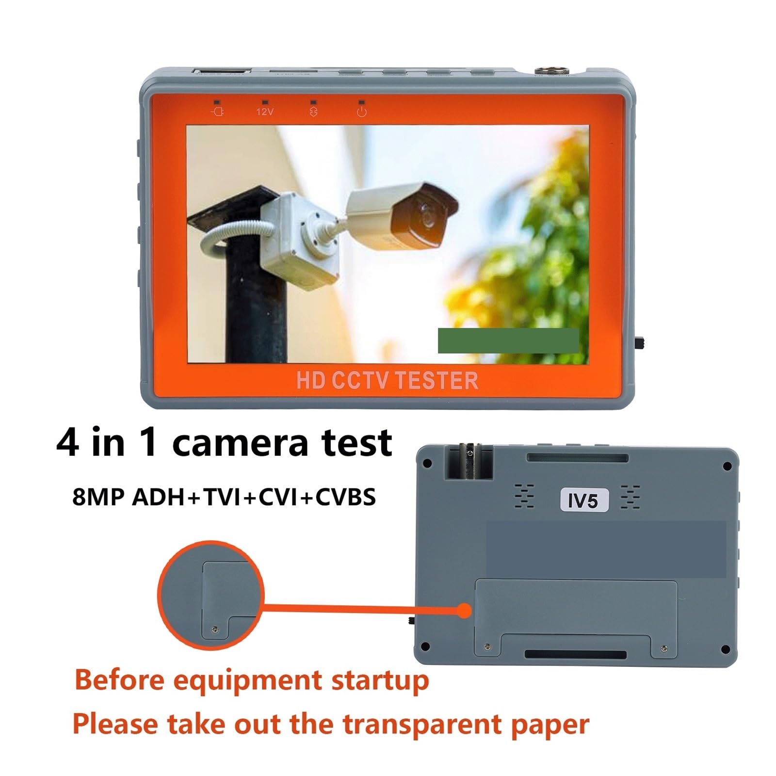 CCTV Tester IV5 8MP 12V1A AHD TVI CVI 5 ''Monitor Di Sicurezza PTZ Supporto PAL/NTSC Segnale Video CVBS Test Tester CCTV Portatile