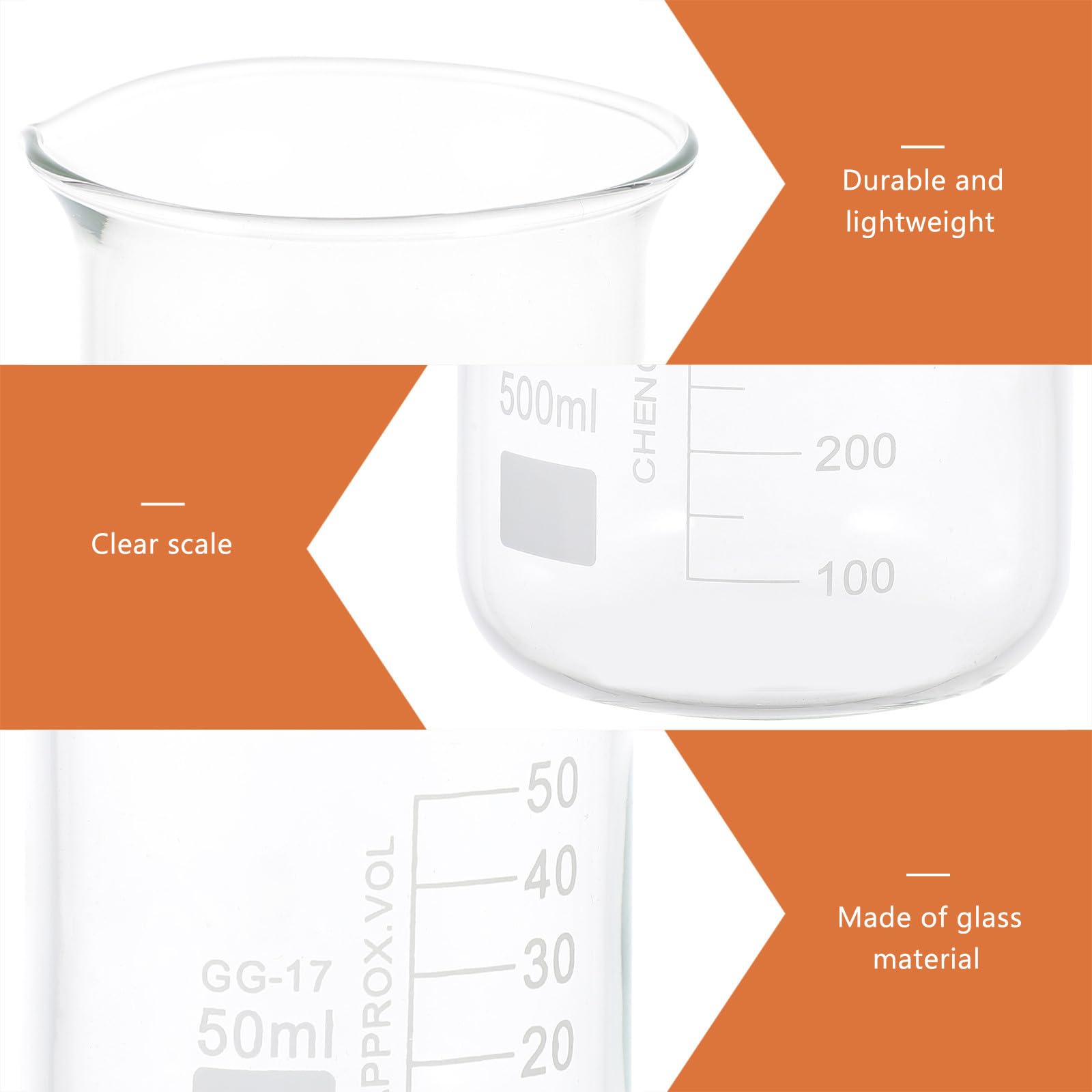 Vasos de Precipitado de Vidrio 5 Piezas para Laboratorio | Vasos de Vidrio, Porta Líquidos a Escala, Graduados, Vaso de Transparente, Taza Medidora Decoracion Colegio
