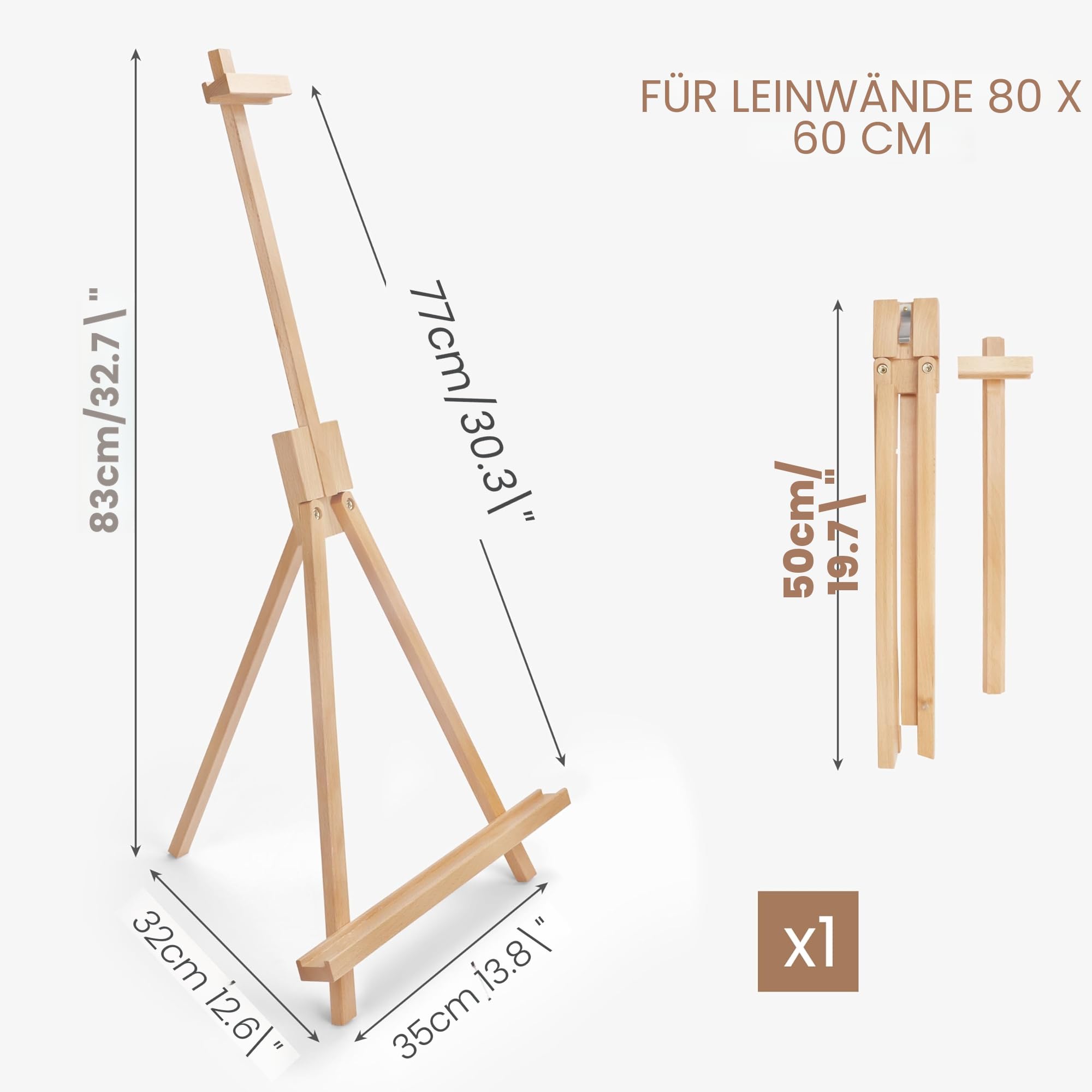 Belle Vous Tischstaffelei Verstellbar aus Holz A-Form - 83cm Buchenholz Staffelei Dreifuß Holzstaffelei, Tisch Staffelei Holzständer Stativ zum Zeichnen, Malen, Fotos Aufstellen, Kunst