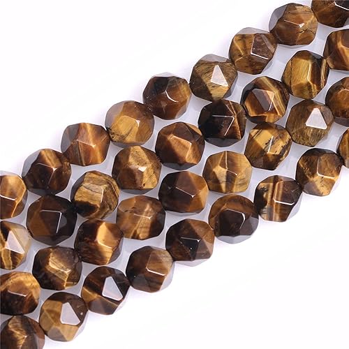 JOE FOREMAN Cuentas de ojo de tigre de 0.394 pulgadas (0.394 in), cuentas sueltas amarillas facetadas para hacer joyas, suministros de manualidades