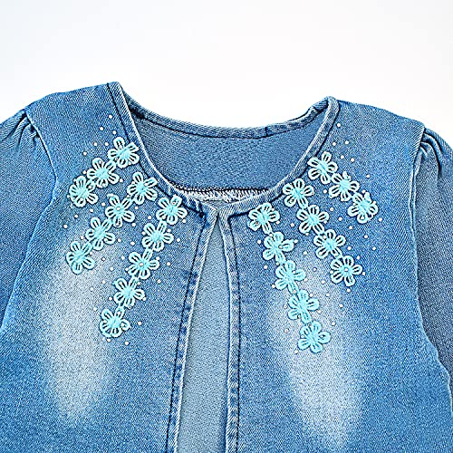 Image of Peacolate 6M-4Years Spring Fall Baby Girls Clothing Set 3pcs Long Sleeve Dress Denim Jacket and Jeans