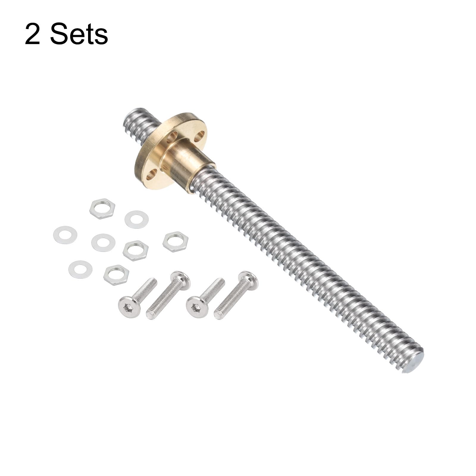 uxcell 2 Pcs 100mm / 4 Inch Tr8x4 Stainless Steel Lead Screw with