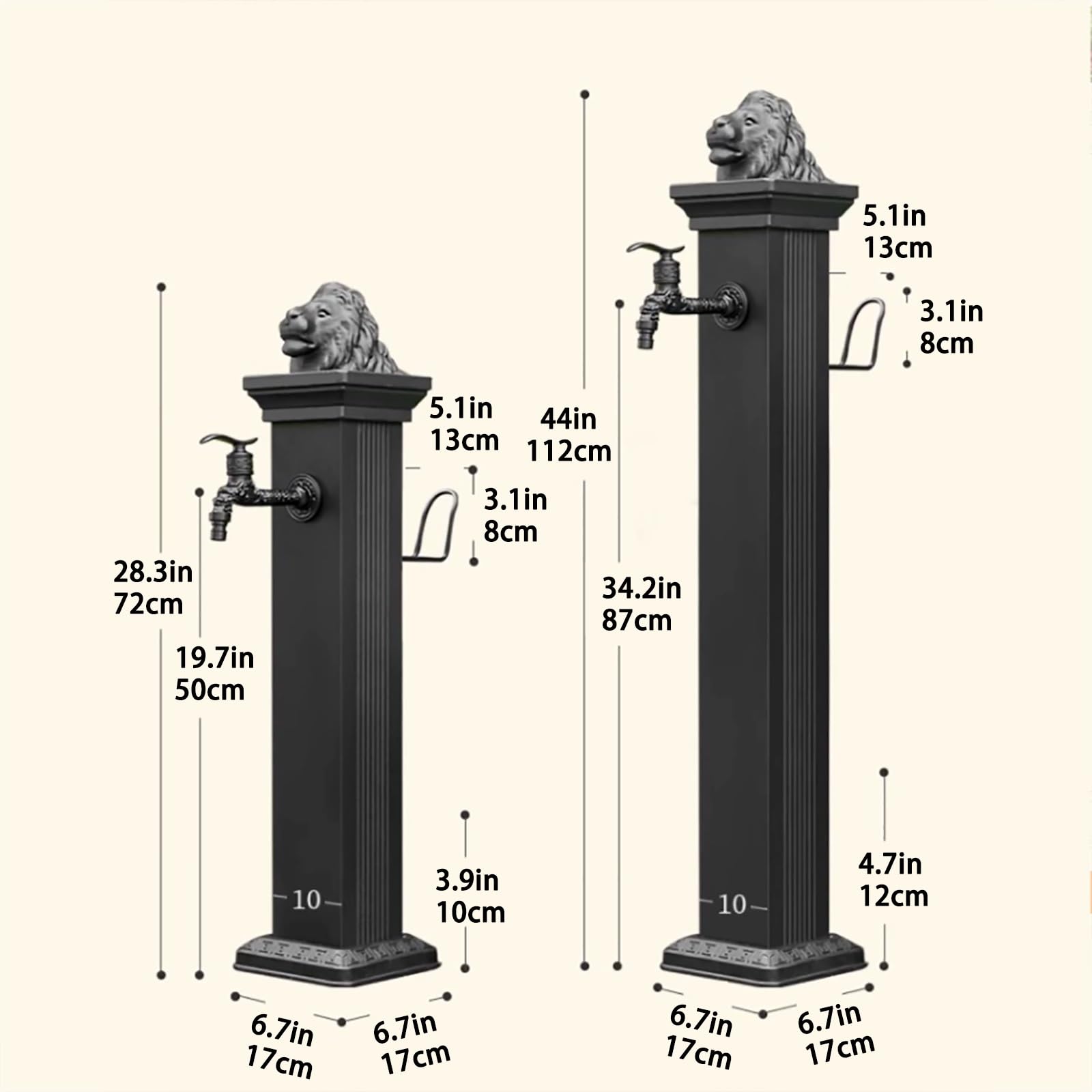 Kolumna wodna z kranem, kolumna ogrodowa ze stali nierdzewnej - pionowy dozownik wody 304 z płynem przeciw zamarzaniu,cyjny hydrant zewnętrzny - cylindryczna konstrukcja, czarny, 44 c