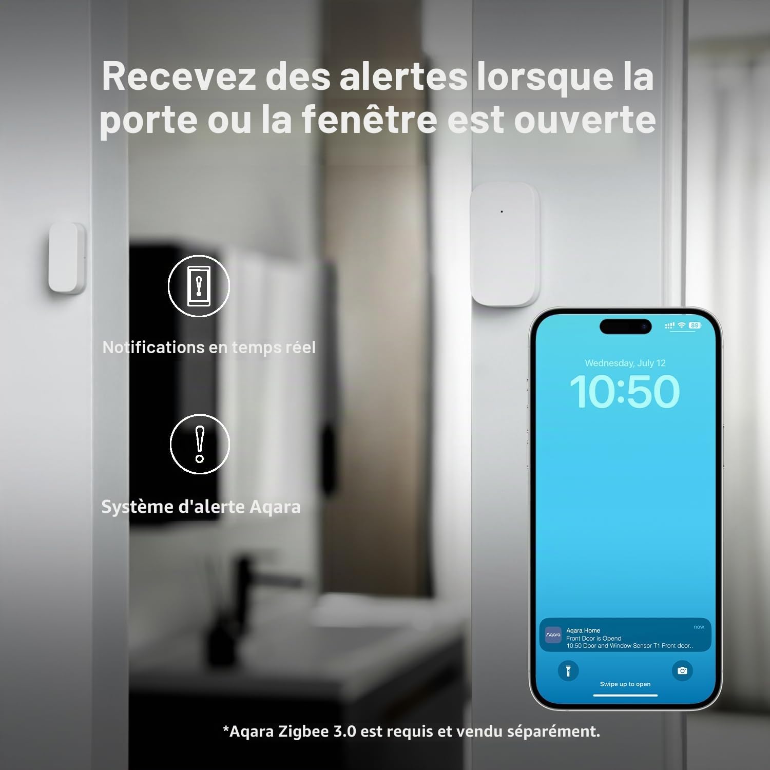 Aqara Capteur d'ouverture de Porte et de Fenêtre T1, NÉCESSITE AQARA HUB Zigbee 3.0, Compatible avec Apple Home, Alexa et Google Home