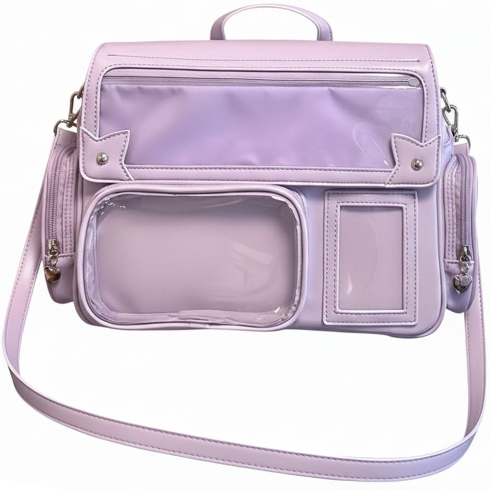 Ppmter Women's Purple Ita Bag With Clear Windows For Japanese Kawaii Crossbody Bag Aesthetic Anime Cosplay Pin Display Bag Y2k Shoulder Bag