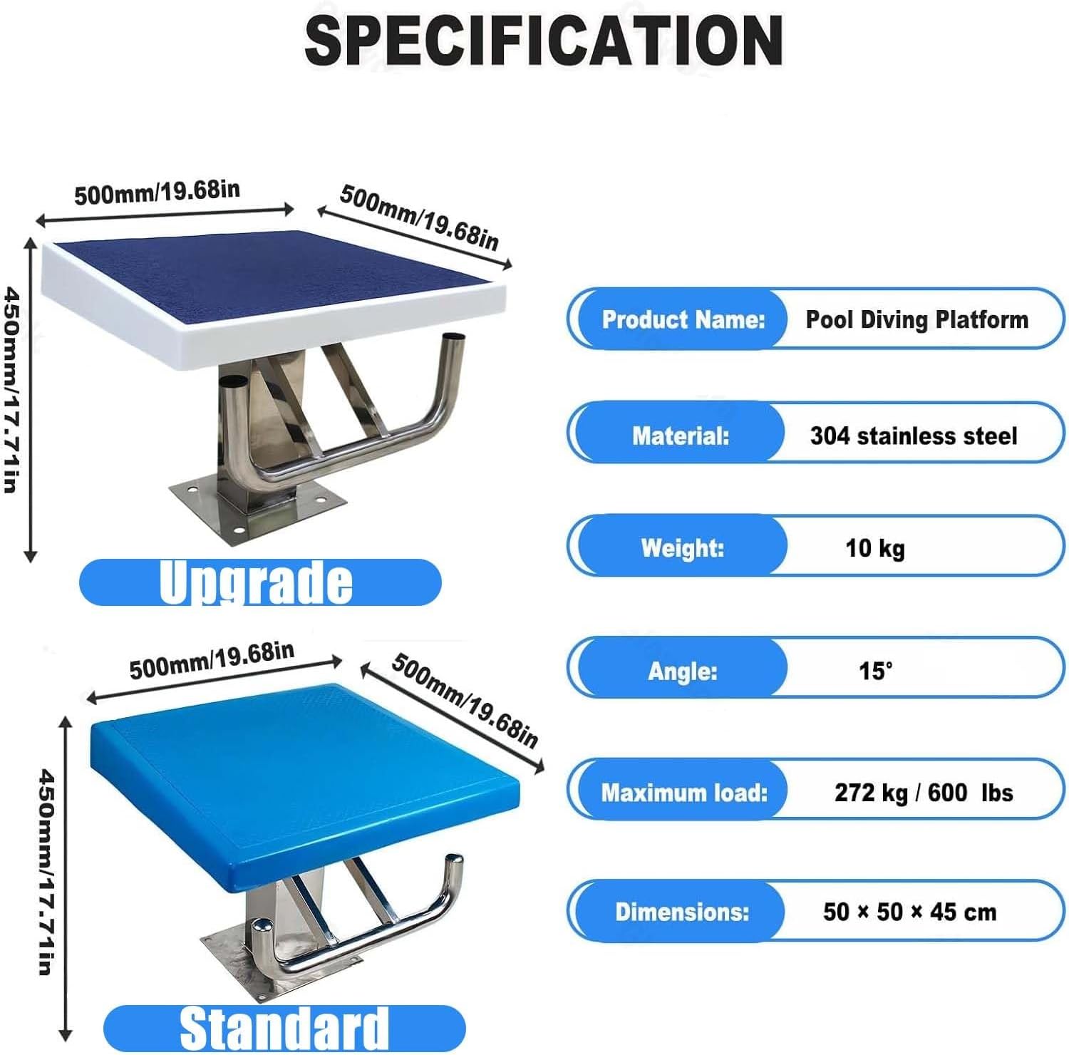 Pool Diving Platform, Diving Starting Block with Stainless Steel Base, Inclined At 15° Diving Board Platform Measures 19.7 X 19.7 Inches (50 X 50 Cm), for Swimming Pools(Upgrade)