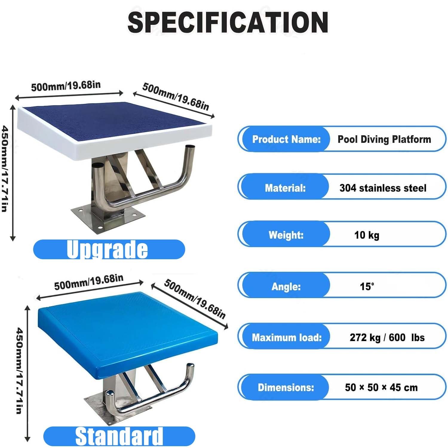Tavola per immersioni per piscine pesanti, supporto inclinato a 15° con superficie antiscivolo, piattaforma di immersione sicura per piscine interrate e fuori terra