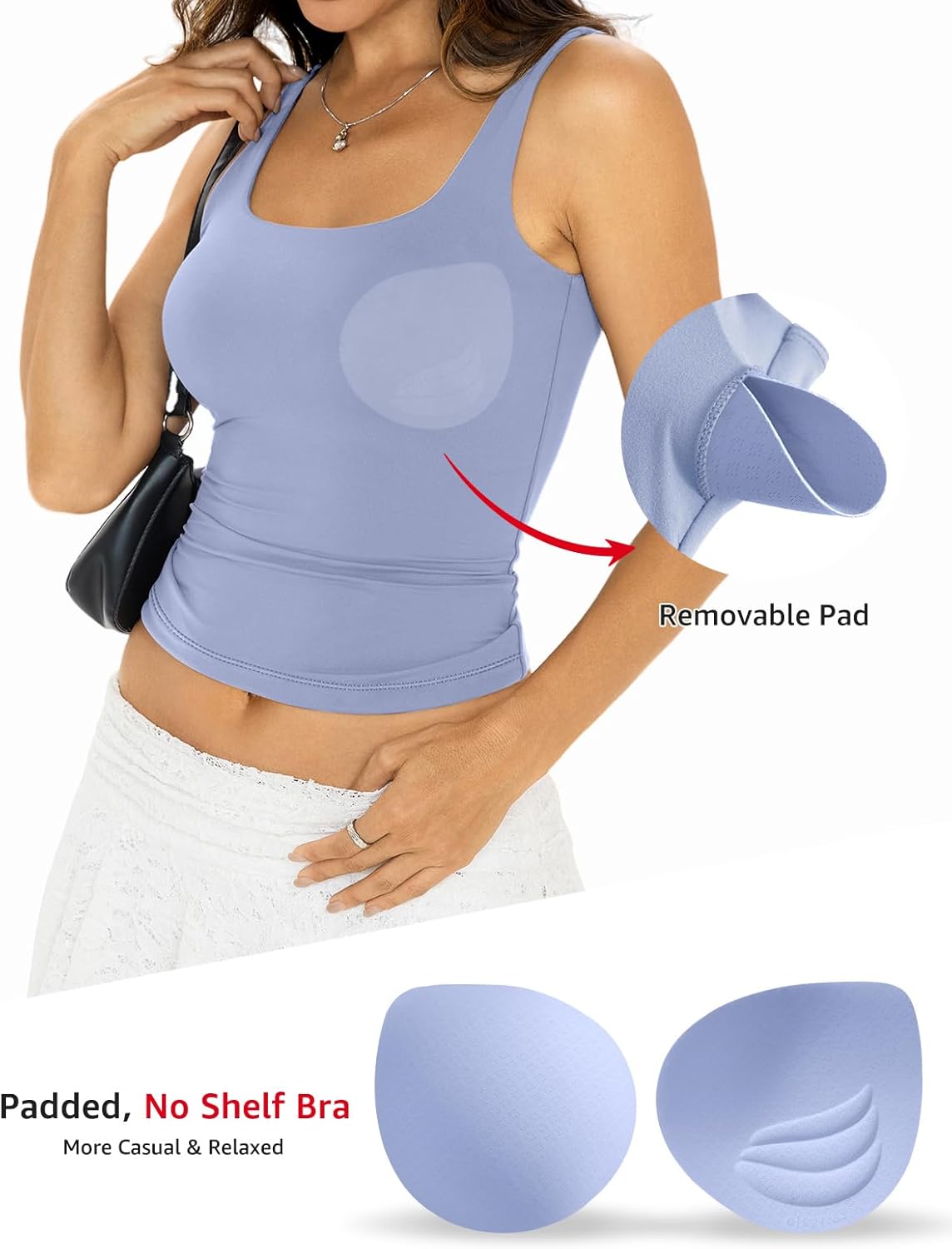 Womens Padded Double Lined Tank Tops Crop Scoop Neck Sleeveless Tops Fitted Backless Shirts Basic Summer Tops - Image 3