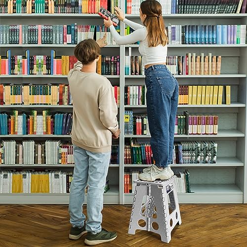 Image of Delxo 16 Inch Folding Step Stool,Foldable Stool for Adults,Portable Collapsible Plastic Stepstool,Non Slip Folding Stools for Kitchen Bathroom Bedroom Garden Up to 400LBS,(Grey 1PC) (Pack of 6)