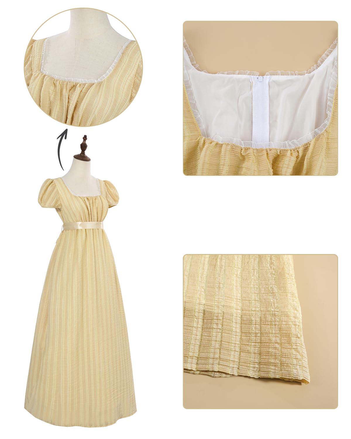 CR ROLECOS Damen Jane Austen Regency Kleid Hohe Taille Gala Party