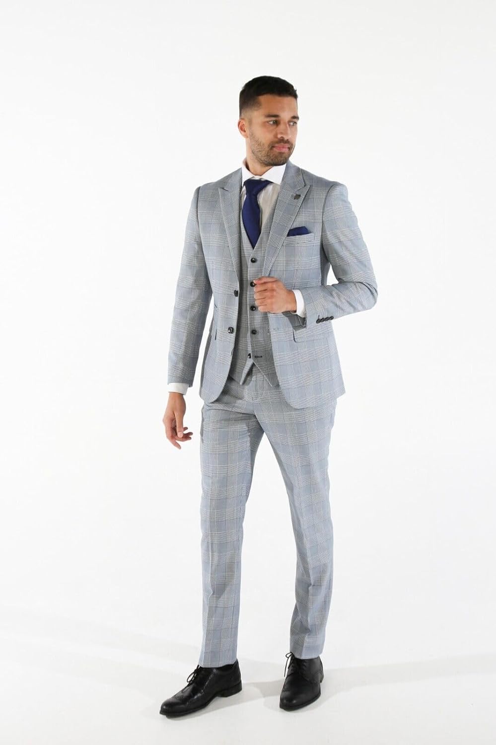 Men's Tweed Houndstooth Check Blue Plaid Suit, Sold Separately Set for Special Occasions