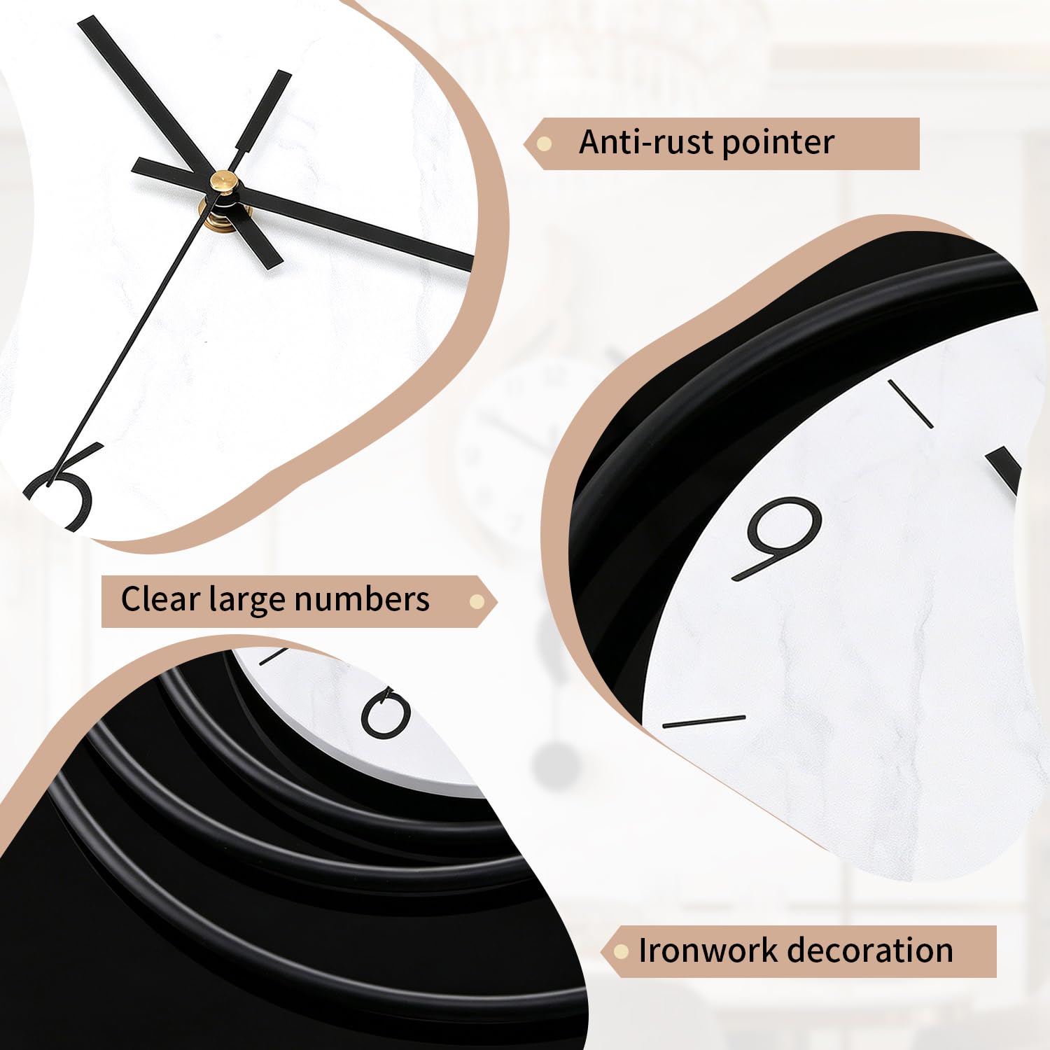 Dankeit Orologio da parete decorativo, silenzioso senza ticchettio, movimento al quarzo di qualità, funzionamento a batteria, grandi orologi da parete per soggiorno, cucina, casa, bagno, camera da