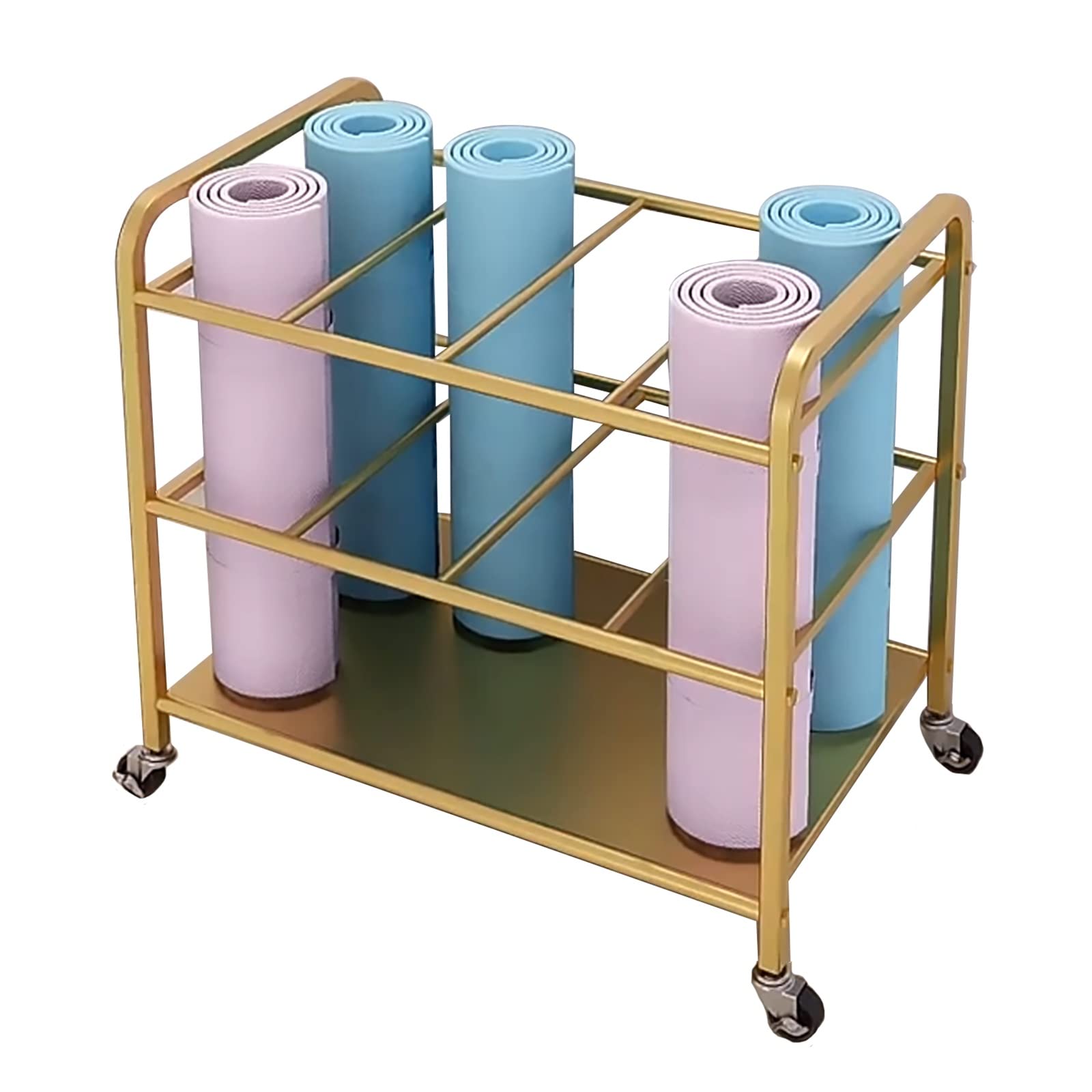 Heavy Duty Yoga Mat Weight Rack con ruote – Contenitore in metallo ad alta capacità per rulli in schiuma e tappetini da yoga – ideale per casa palestra e studio organizzazione
