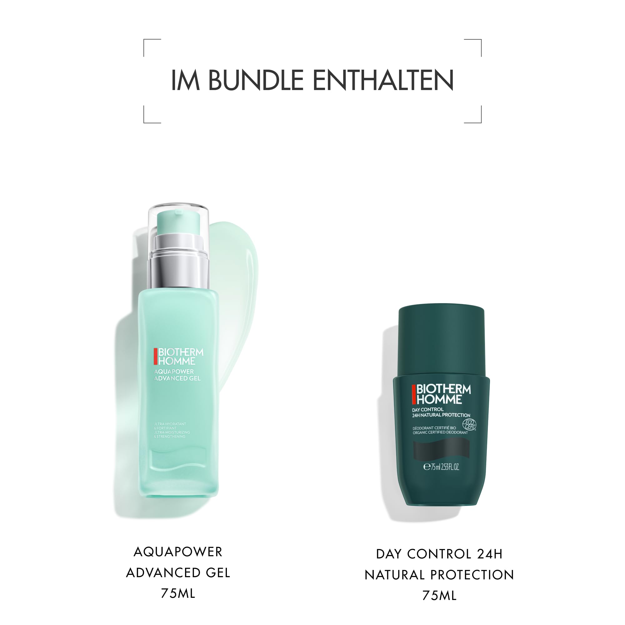 Biotherm Homme Frische-Set mit Aquapower Advanced Gel 75 ml & Day Control 24H Ecocert Deo Roll-On 75 ml, Feuchtigkeitspflege und langanhaltender Schutz für Männer