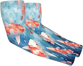 Red Kois Carps UV Sun Protection Arm Sleeves, Fish in Water Gardening Sleeves with Thumb Hole Farm Cooling Arm Sleeves for Women Men