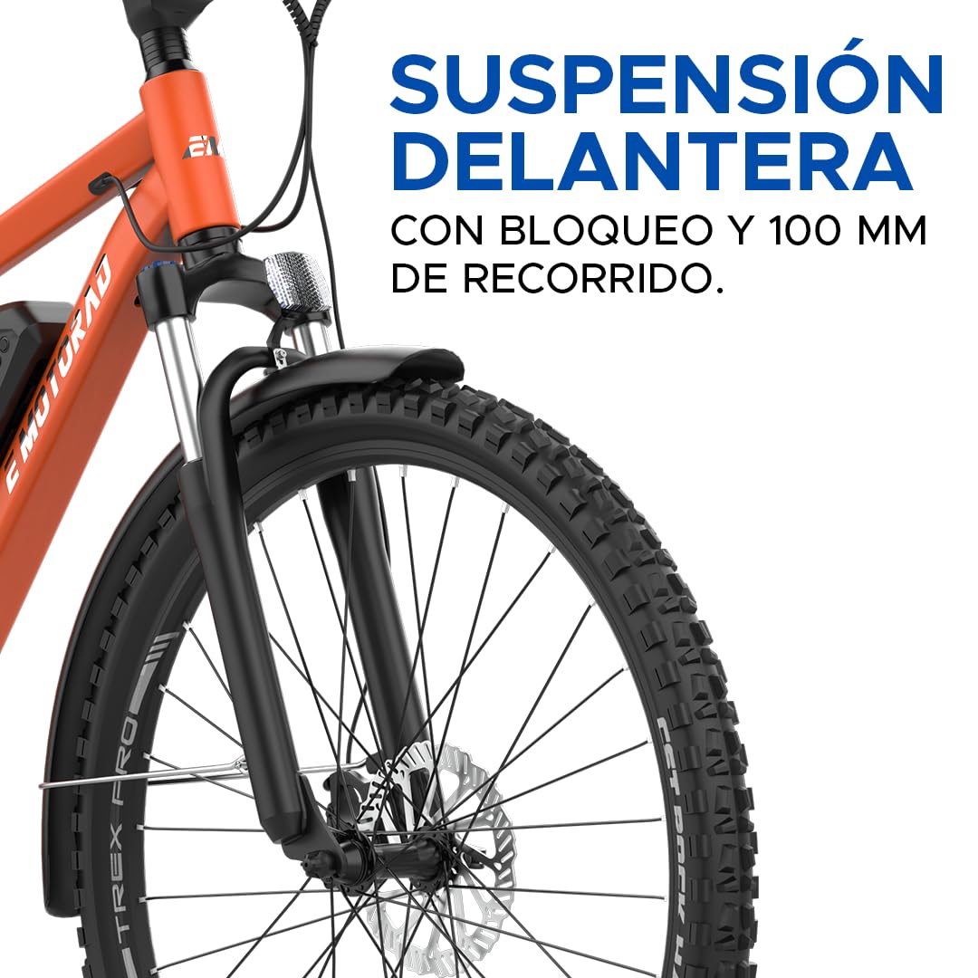 EMotorad T-Rex Pro, Bicicleta Eléctrica Urbana MTB, Display i13 Integrado, Motor 250W 40Nm, Batería Extraíble 36V 13Ah, Shimano Altus 7 Velocidades, Suspensión 100 mm, Frenos Disco, Autonomía 70 km