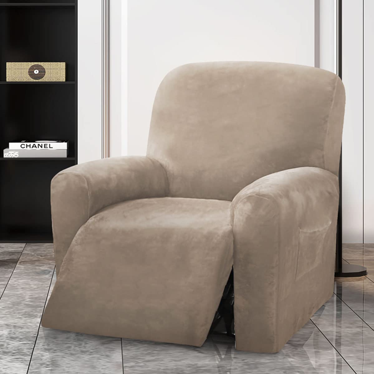YOPOIY Velluto Copripoltrona Relax, 4 Pezzo Copripoltrona Relax Reclinabile Rimovibile Copripoltrona Reclinabile Tinta Unita Lavabile Protezione Divano con Tasche -blu-2-Taglia unica