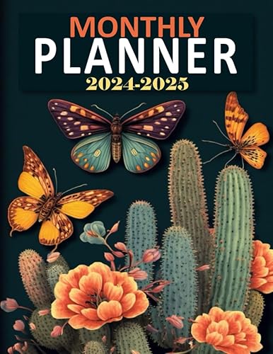 2024-2025 Monthly Planner: Get Organized in Style with Our Large Vintage Butterfly & Cactus Two 2 Year Agenda Organizer Diary - 24 Months Calendar