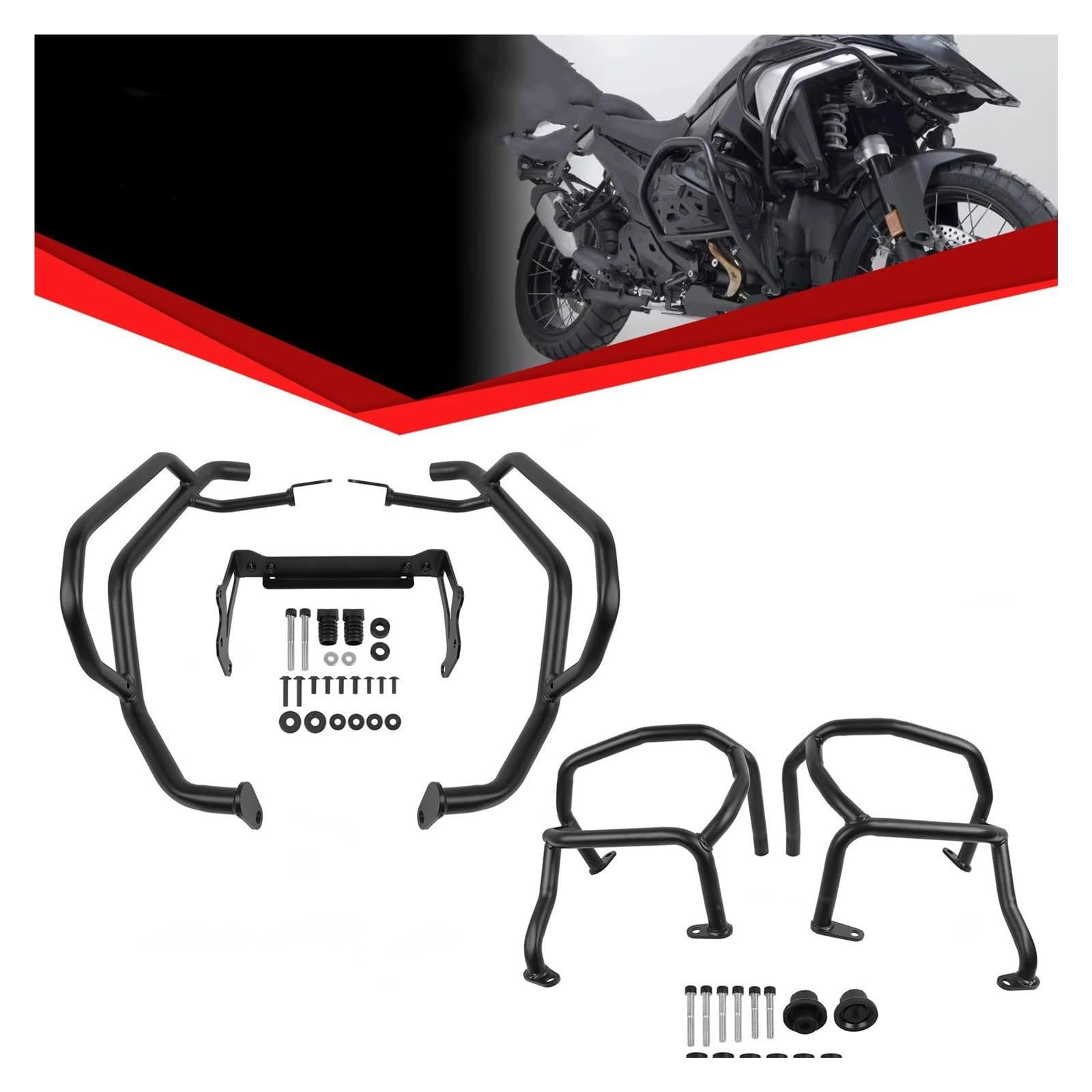 Paramotore Tubolare Per BMW R1300GS R 1300 GS R1300 GS 2023-2025 Barre Protezione Autostrada Protezione Serbatoio Protezione Gabbia Antiproiettile Barra di sicurezza(Black)