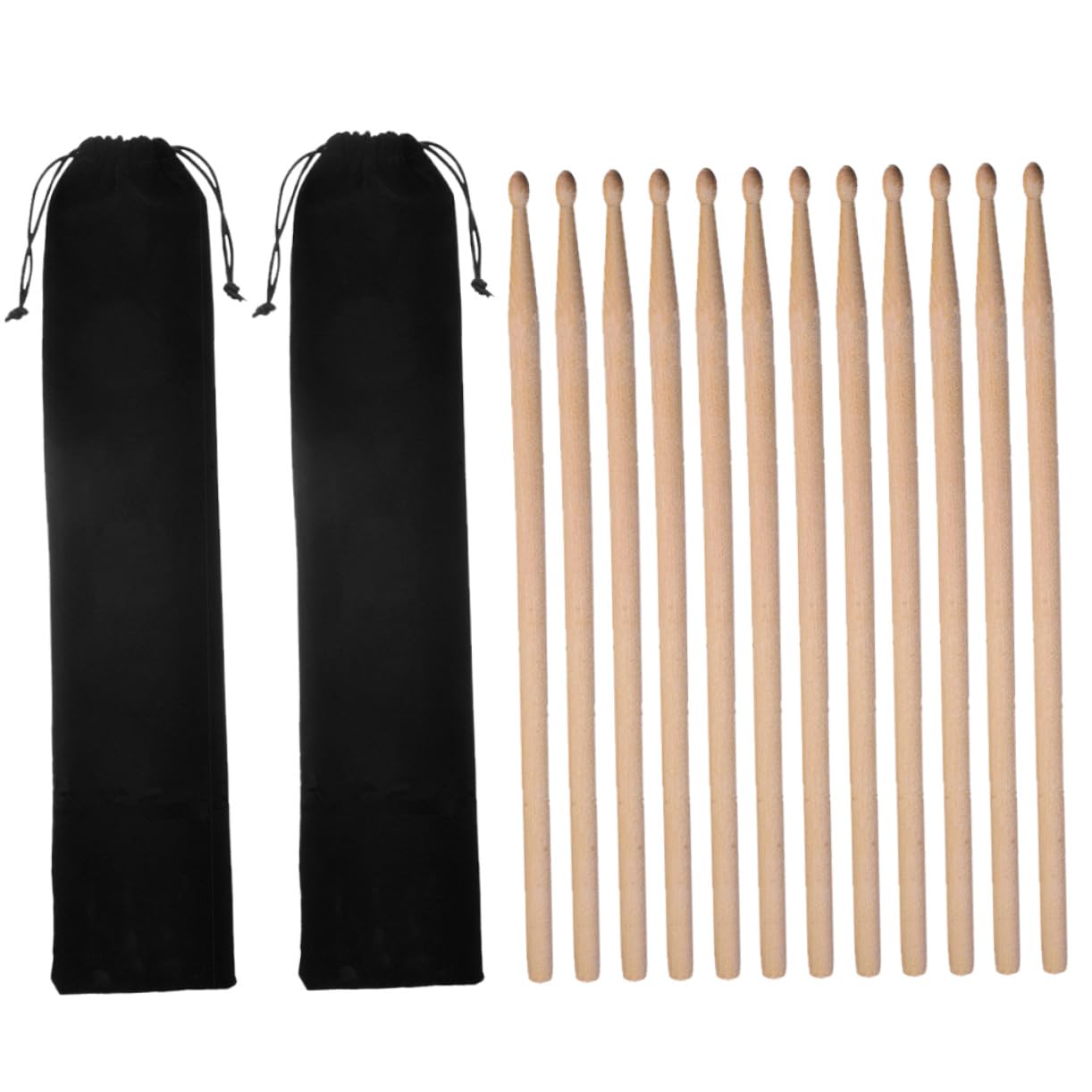 2 Sätze Ahornholz Drumsticks mit Samtigem Schutzbeutel Robuste Percussion Sticks für Anfänger Langlebige Rhythmussticks für Schule und Vorschule Naturbelassenes Holz Schwarz