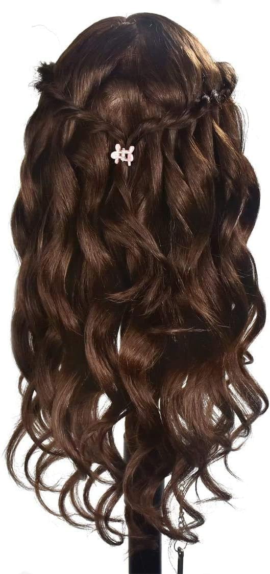 Testa di manichino da allenamento per parrucchiere, capelli 100% reali da 50 cm - 55 cm di lunghezza, supporto incluso