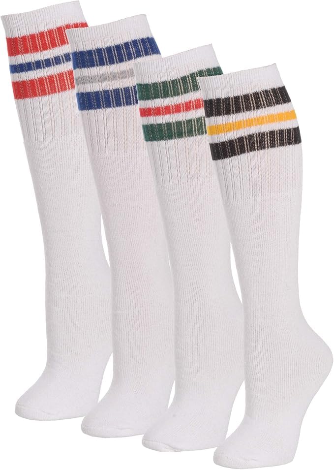 Vishii Mens Classic 13-15, 24 insh long (4 Pairs) Three Stripe Sports Tube Socks2