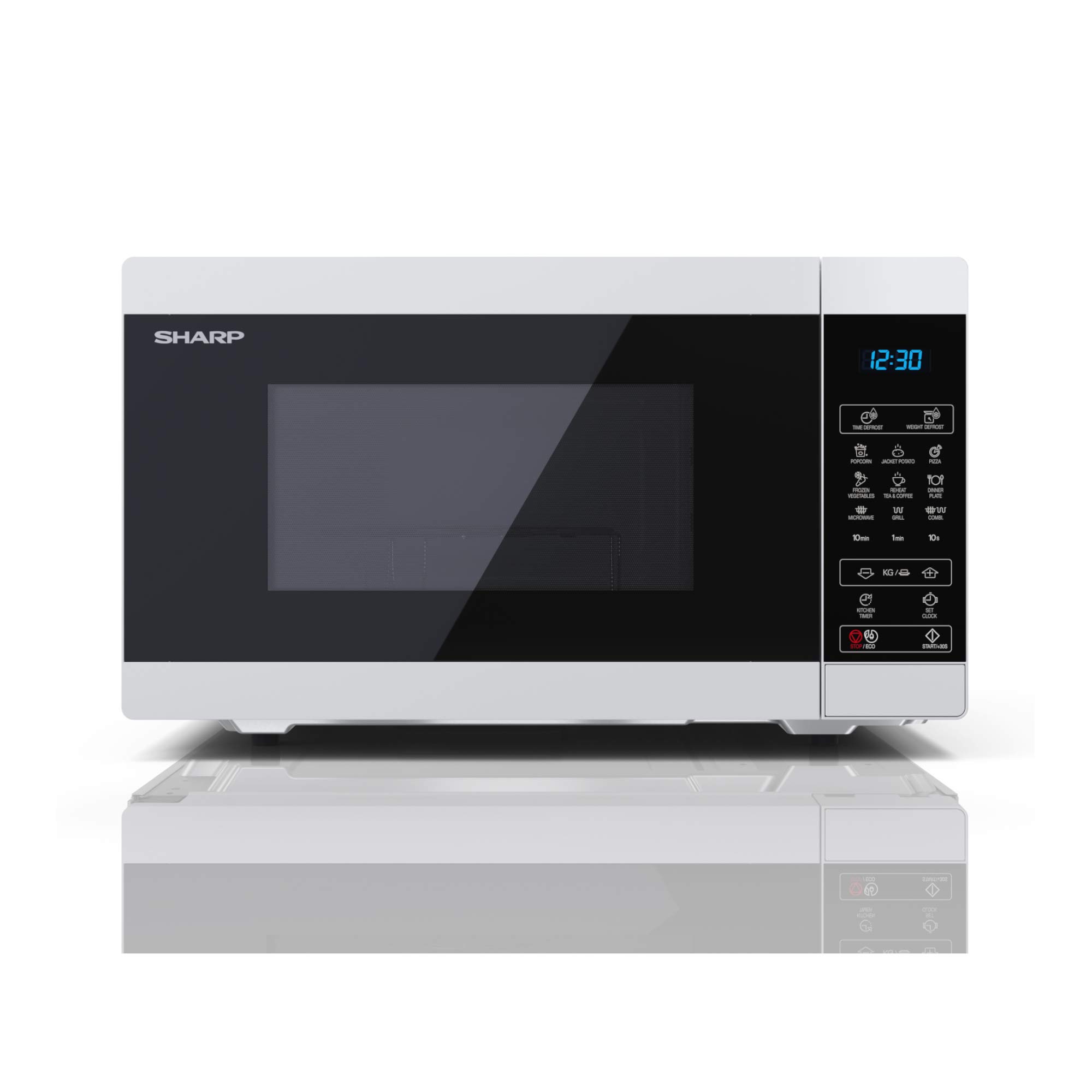 SHARP YC-MG252AU-W 25 Litre 900W Digital Microwave with 1000W Grill, 11 power levels, ECO Mode, defrost function, LED cavity light - White