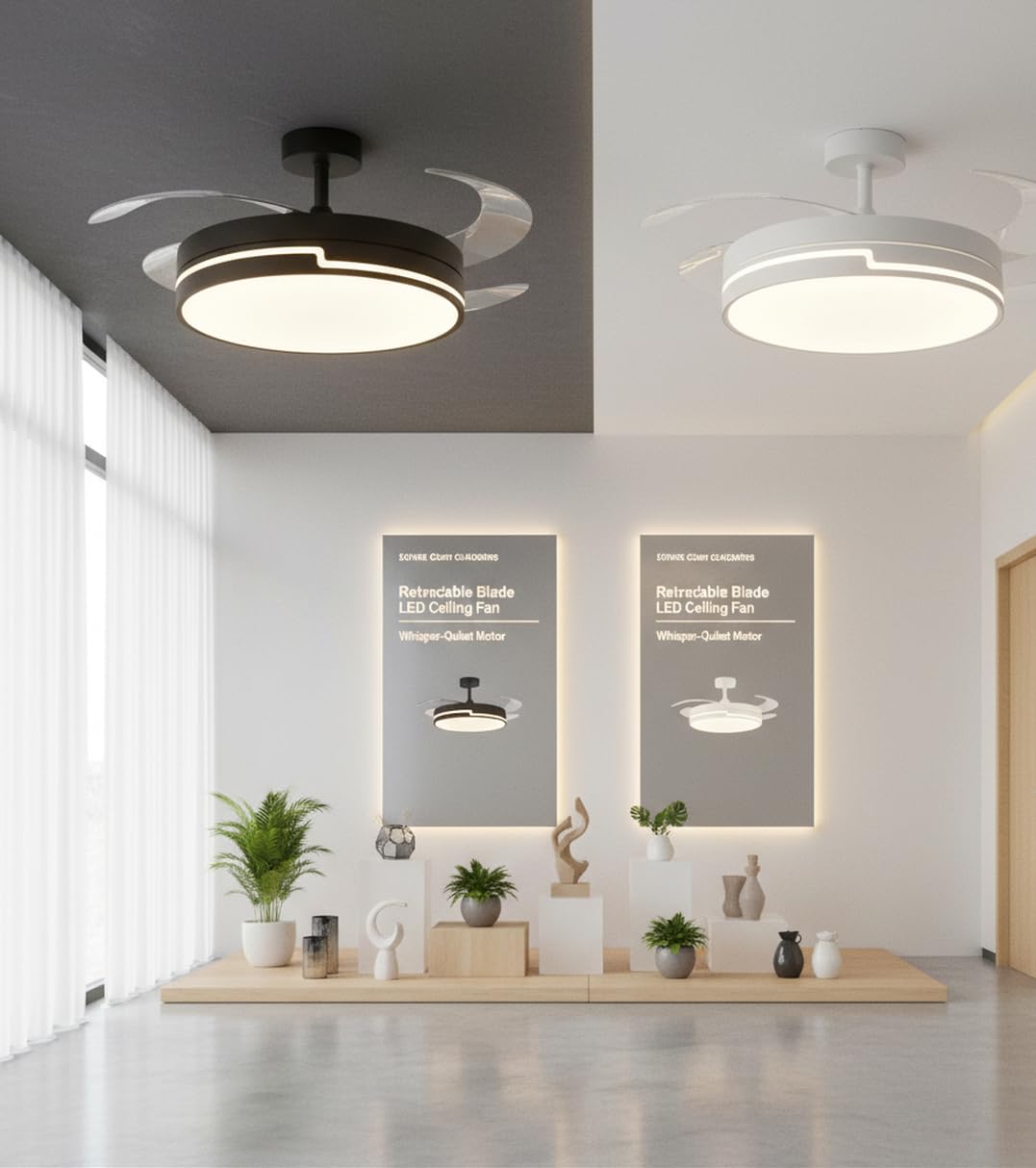 BEL AIR HOME - Ventilatore da Soffitto ROBIN - Motore DC Silenzioso - Pale Scomparsa - Luce LED 36W, 3000K/4000K/6500K - Telecomando Incluso - Ventilatore con Luce, Bianco, Metallo