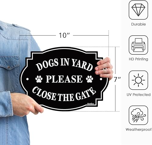 Miniatura 2 de Letrero con texto en inglés Dogs in Yard Please Close the Gate, 9.5 x 6.7 pulgadas, aluminio reflectante, resistente a la decoloración, uso en