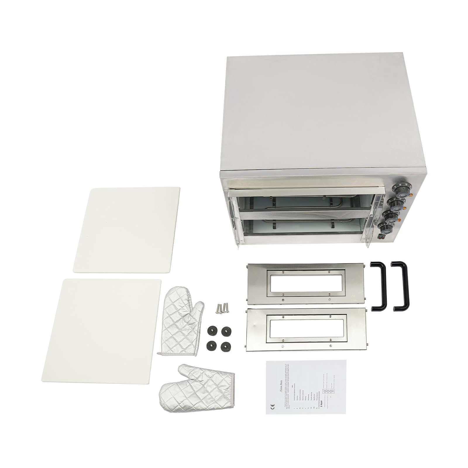 3000W Elektrischer Pizzaofen 50-350℃ Edelstahl Pizzaofen 2 Etagen Bac