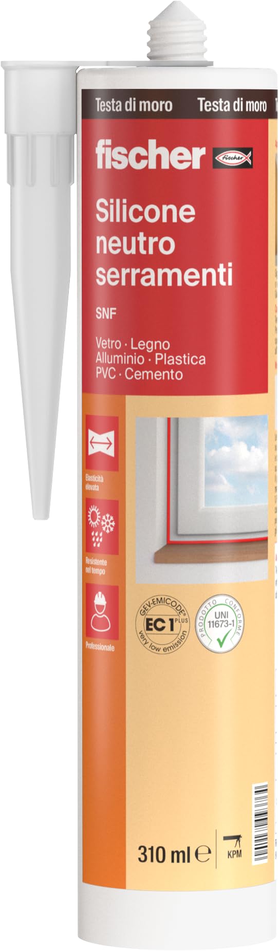 Fischer SNF Silicone Sigillante Legno Marrone Testa di Moro, Pavimenti e Finestre, Neutro a Basso Modulo, Elastico, per Serramenti, Porte, Infissi, Inodore, Esterno/Interno, 9376