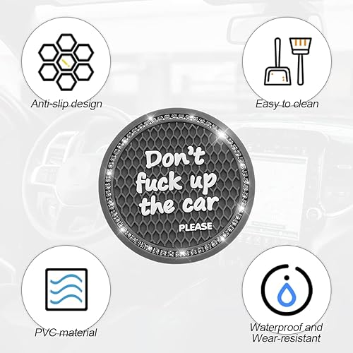 Miniatura 3 de Paquete de 2 posavasos brillantes para portavasos de automóvil con diamantes de imitación de cristal de 2.75 pulgadas, tapetes antideslizantes de