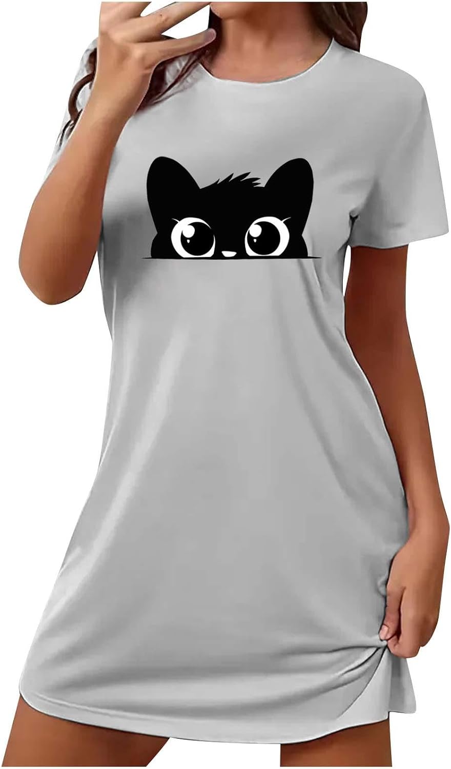 Women's Comfy Nightgowns Graphic T-Shirt Dress Sleepwear Short Sleeve Sleepshirts Cozy Loungewear Pajamas Dress