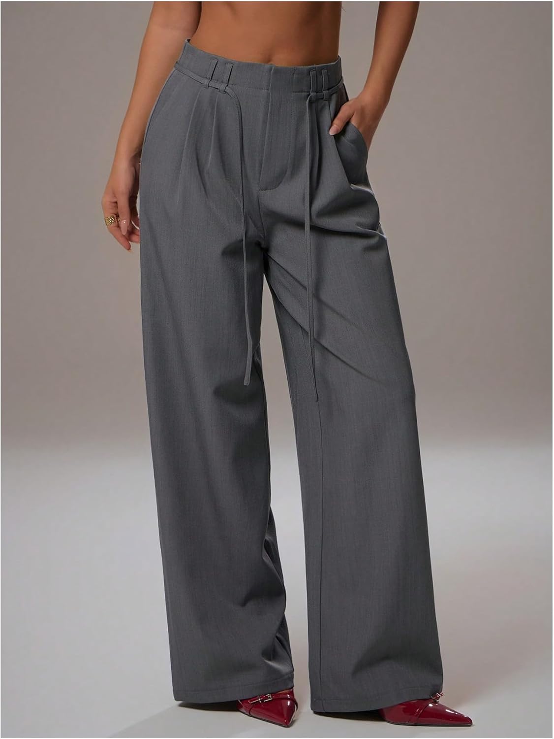 GORGLITTER Women's Low Rise Dress Pants Wide Leg Trousers Business Casual Work Dressy Low Waisted Straight Slacks Pants - Image 2