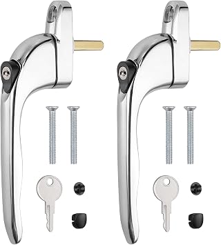 Neoteck 2Pcs Chrome UPVC Window Handle Universal Espag Key Lock 43mm