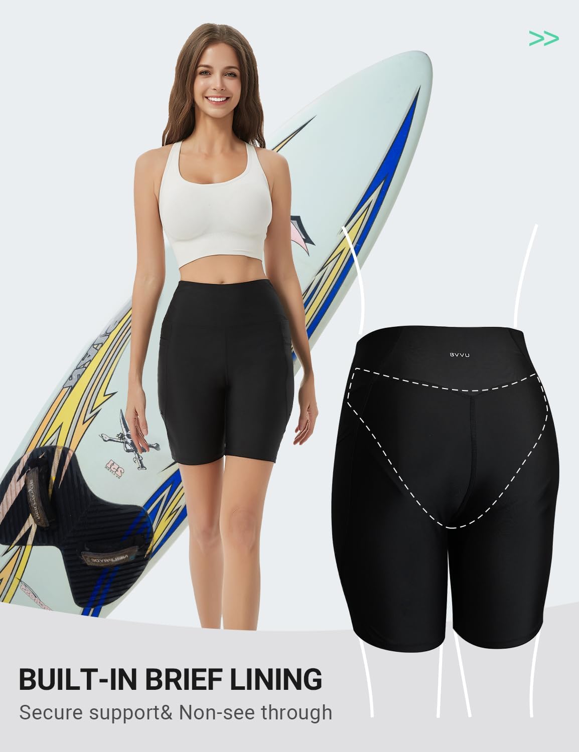 BVVU Women's 7" High Waisted Swim Shorts Tummy Control Swimsuit Bottoms Board Shorts for Women with Liner UPF50+ - Image 5