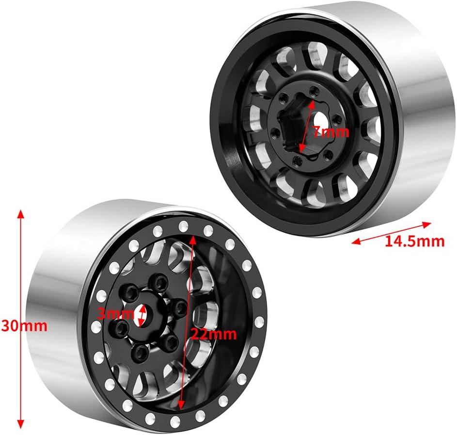 MORLORDY 4Pcs 1.0 Plus Beadlock Wheel Rims for 1/24 RC Crawlers Axial SCX24 Gladiator Deadbolt Bronco C10 JLU Upgrade Parts (Black)