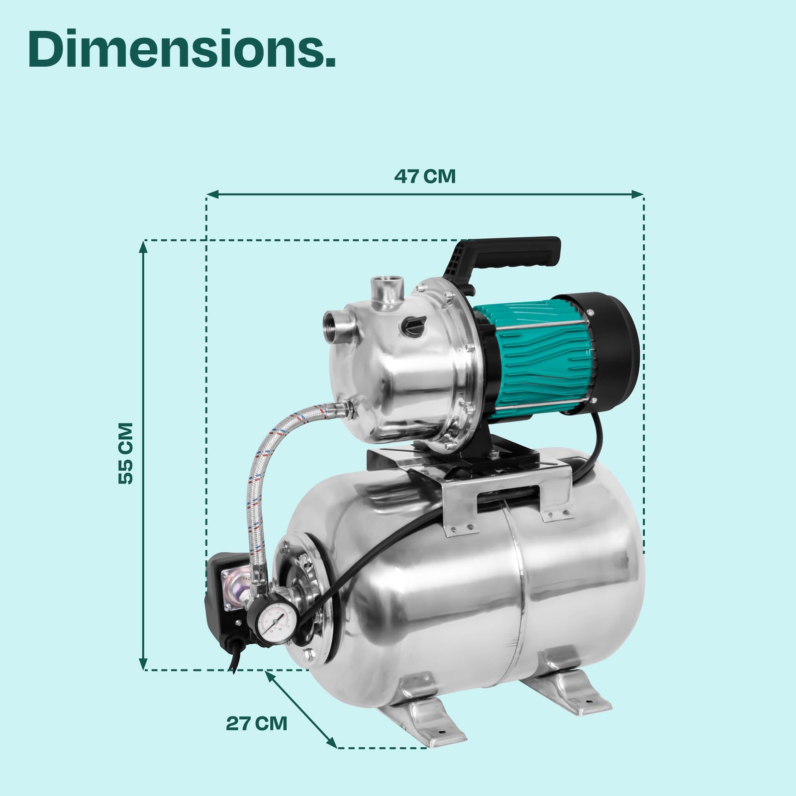 VONROC Bomba de Agua Autoaspirante 1300W, 5000 L/h, Presostato Regulable