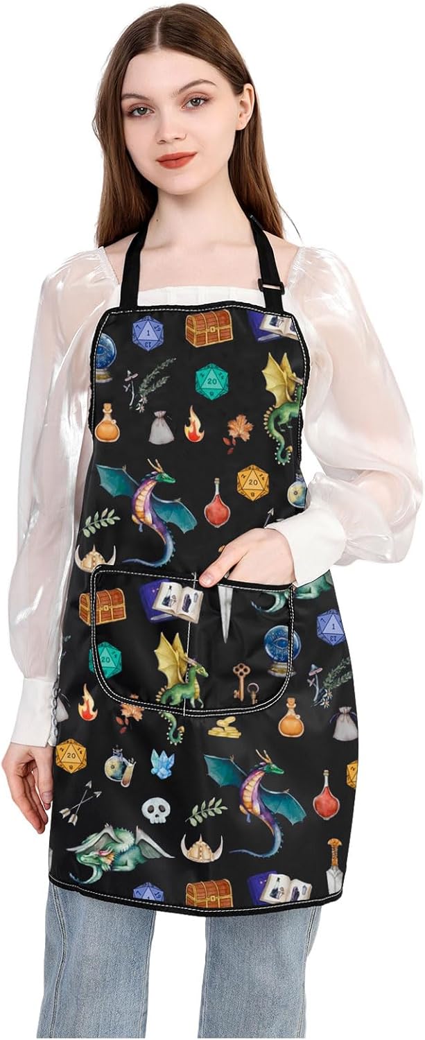 JXGZSO Video Game Kitchen Apron Dragon Lover Gift Geek Roleplaying Arpon RPG Game Gift Video Game Lover Gift - Image 2