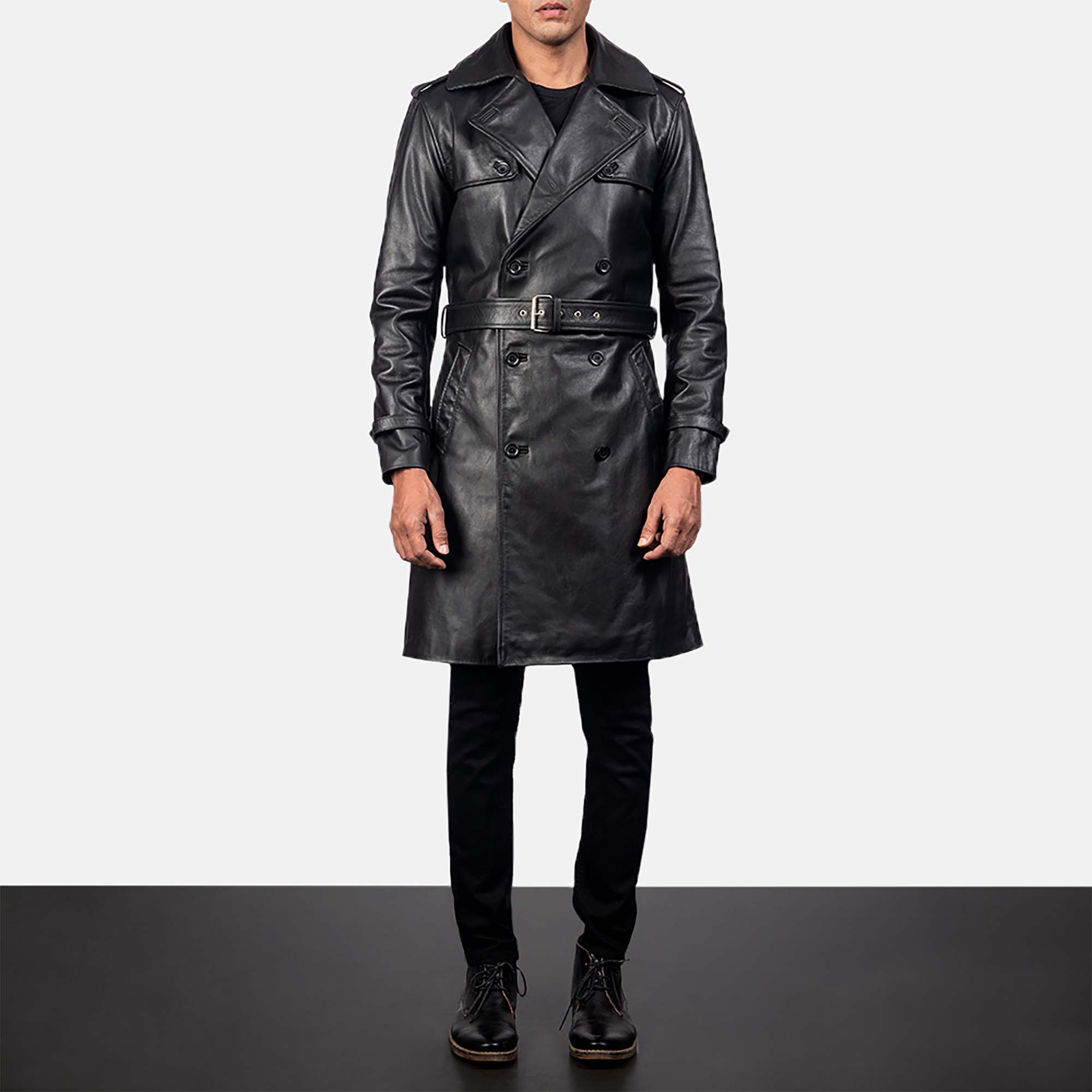 The Jacket Maker Royson Men's Black and Brown Leather Duster Coat