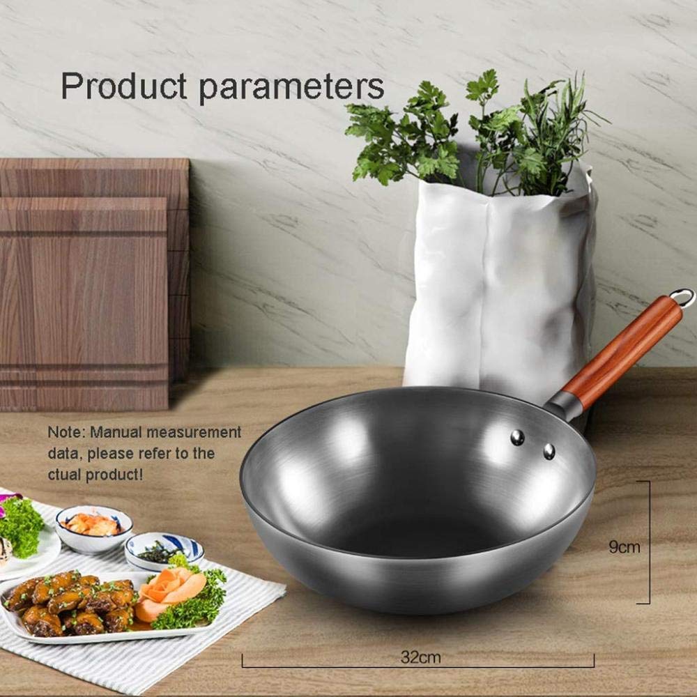 Garnek wok z niepowlekanej stali nierdzewnej garnek z uchwytem z zimnego drewna kaliber 32 cm nadaje się do wszystkich kuchenek indukcyjnych