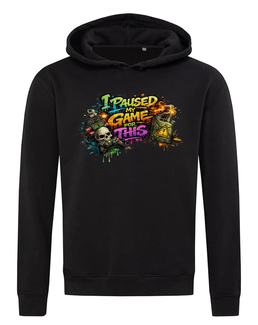 I Paused My Game Bold Design Felpa con cappuccio in misto cotone nero