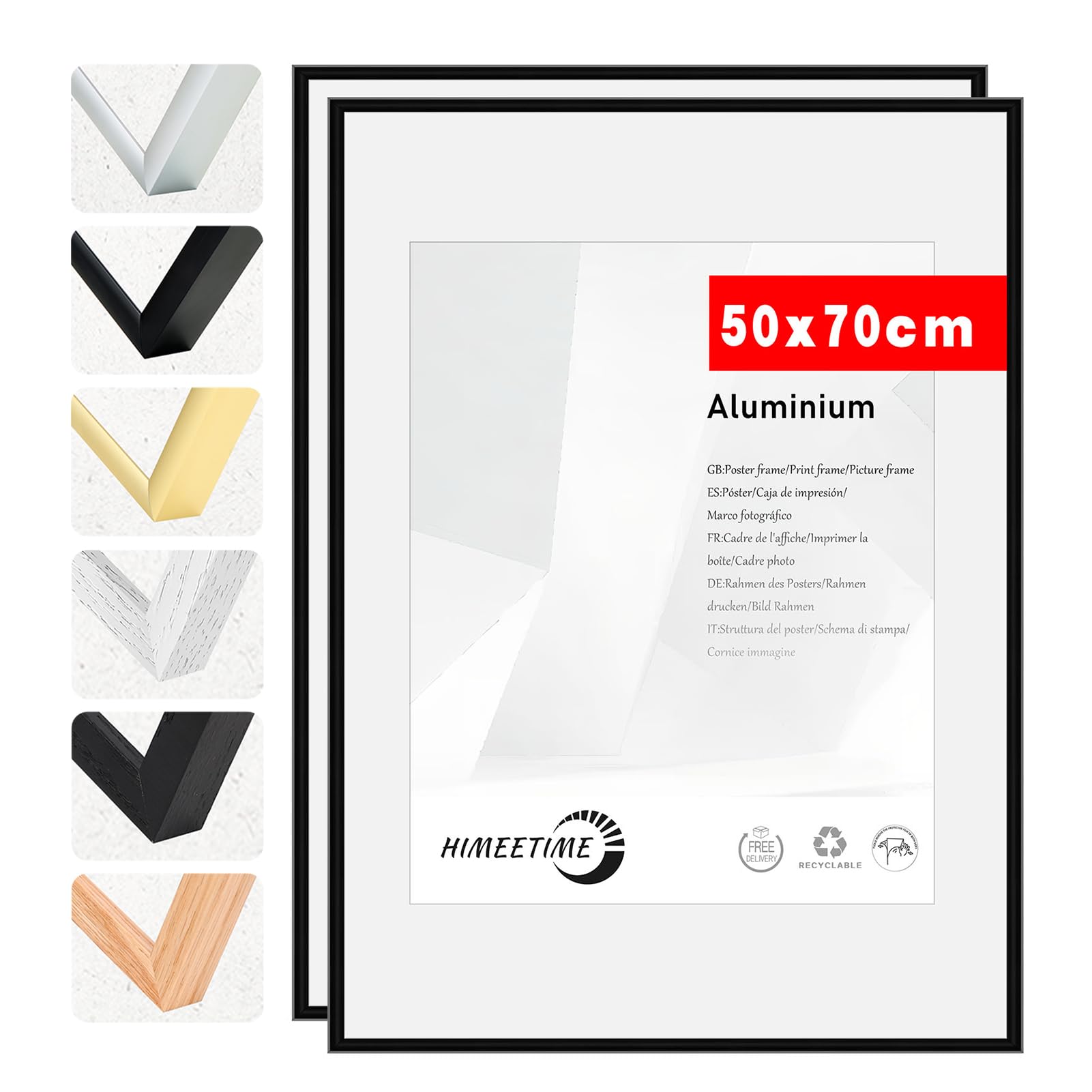 HIMEETIME Juego de 2 Marco de fotos 50x70cm Aluminio Negro marcos cuadros,Fácil de Colgar Para Decoración de Pared y Decoración Hogar marco 30x40 Grandes para Pósters