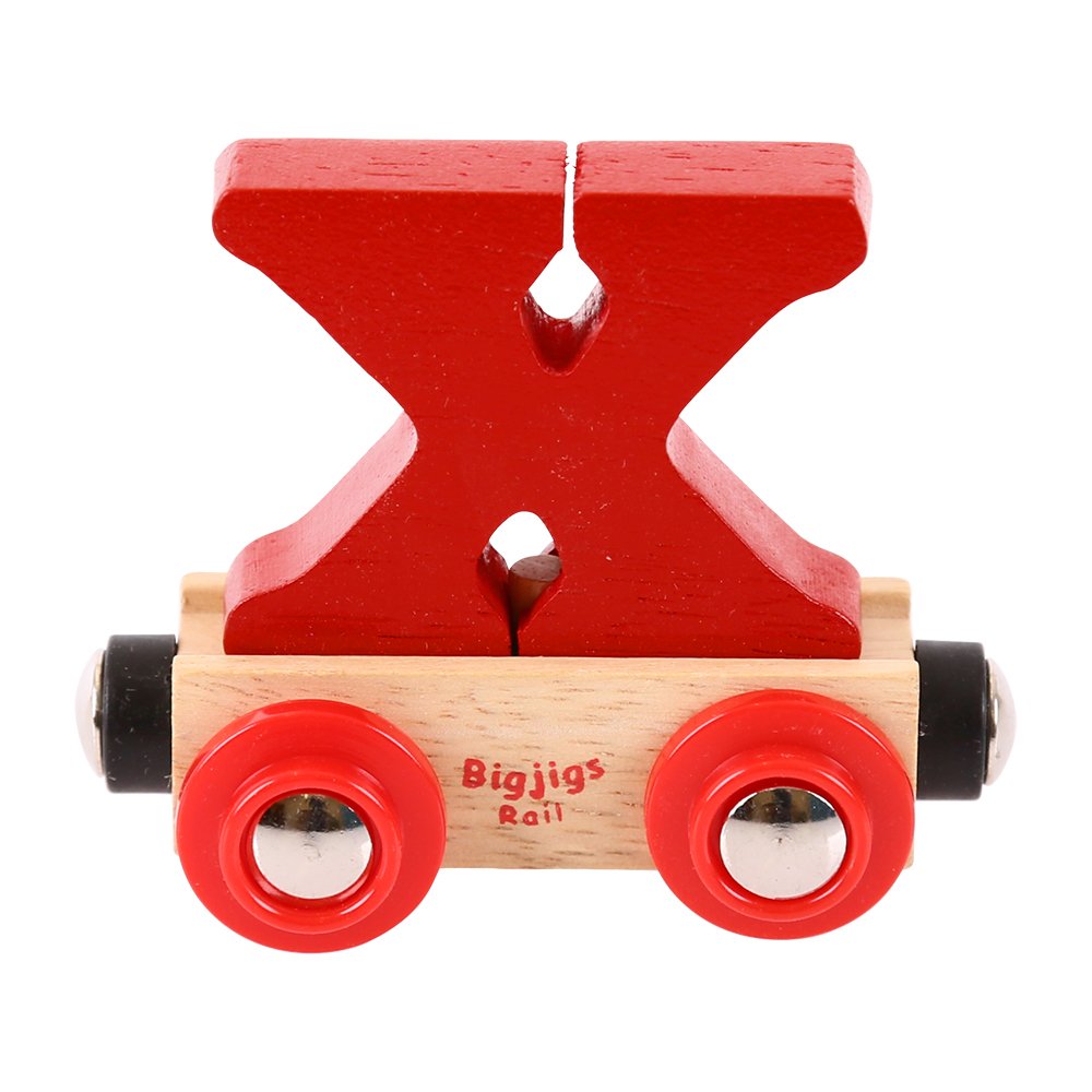 Bigjigs Rail Wooden Rail Name Letter X (Dark Red) Personalised Wood Railway Carriage