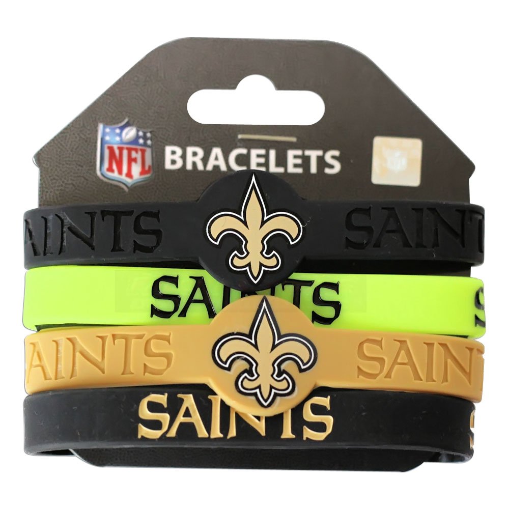 NFL New Orleans Saints Silicone Rubber Wrist Band Bracelet (Set of 4), One Size, Multicolor by aminco