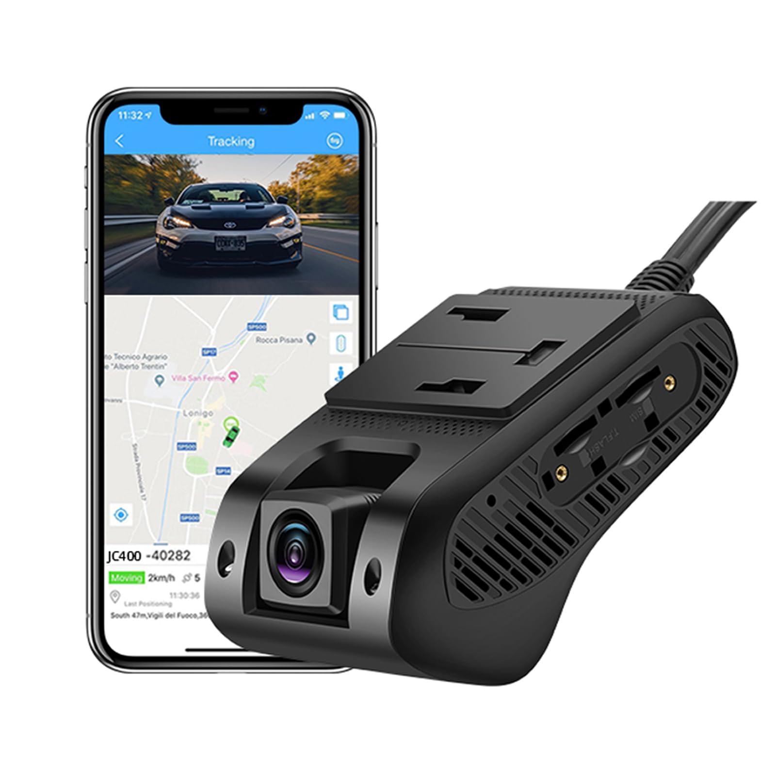 JC400P 4G Live Video Dashcam, Driving Recorder Front and Inside Cameras 1080P, Built-in GPS Tracking Remotely Monitor, Night Version