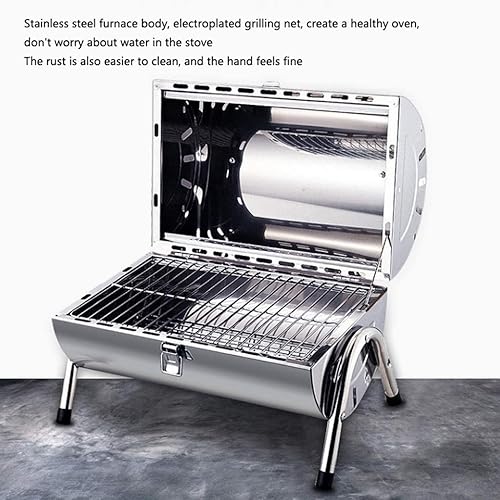 Miniatura 5 de Parrilla de carbón para barbacoa de acero inoxidable plegable con asa, parrilla de carbón ligera para camping, picnic al aire libre, parrilla de