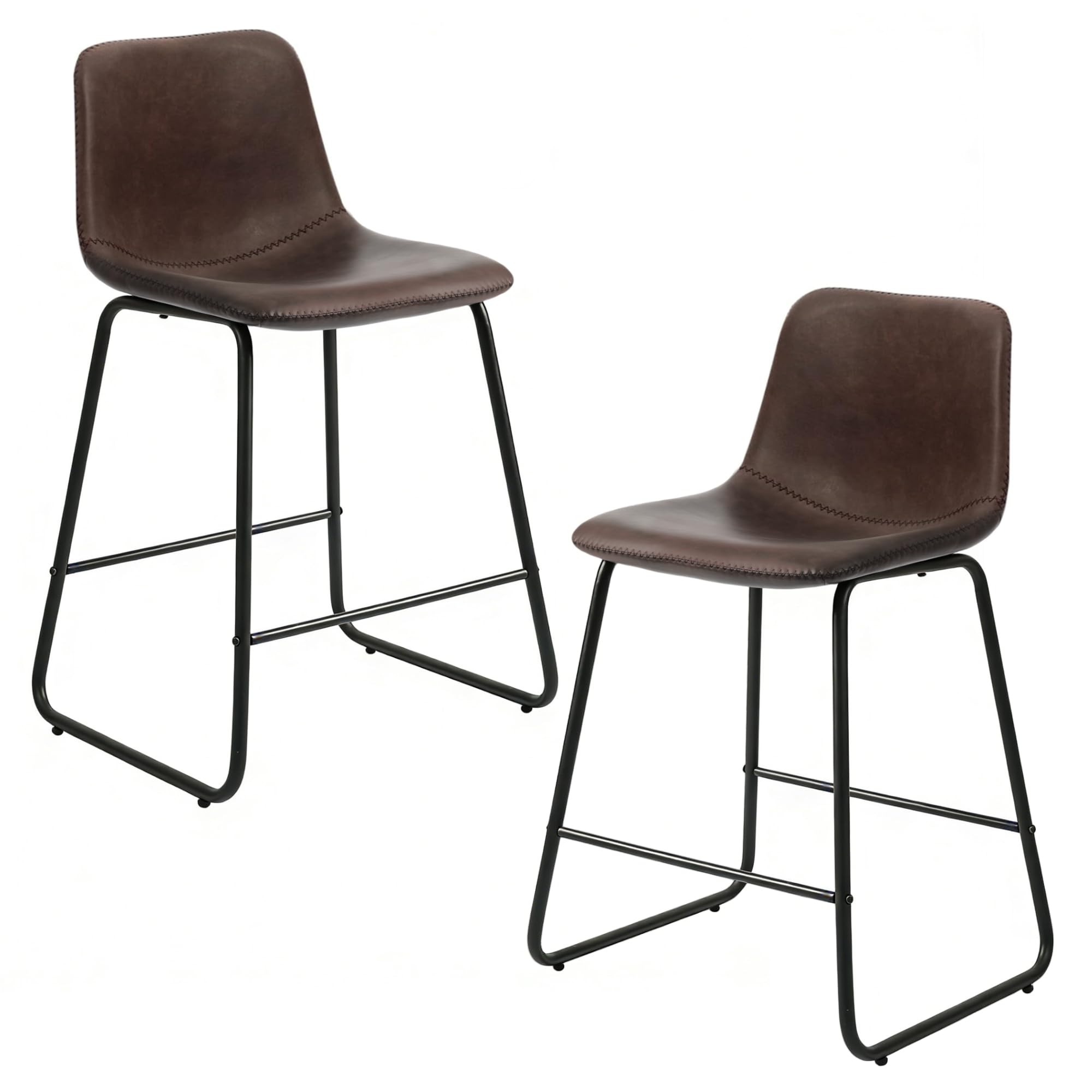 Photo 1 of CangLong Bar Stools Set of 2, 24 Inch Modern PU Leather Counter Height Bar Stools with Backrest & Metal Legs, for Kitchen lsland, PU Brown